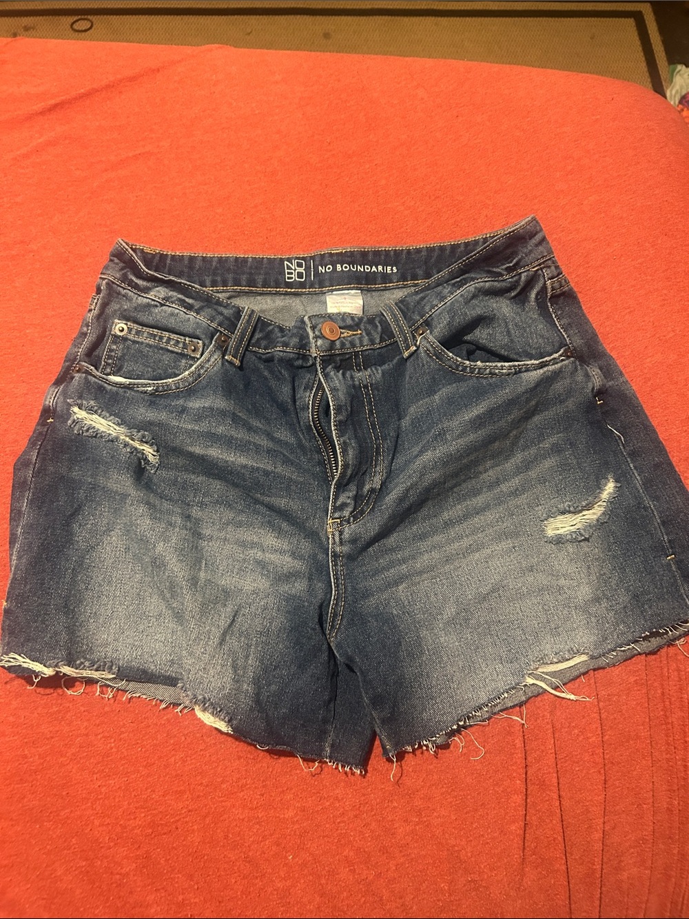 No Boundaries Women's Dark Blue Distressed Jean Shorts